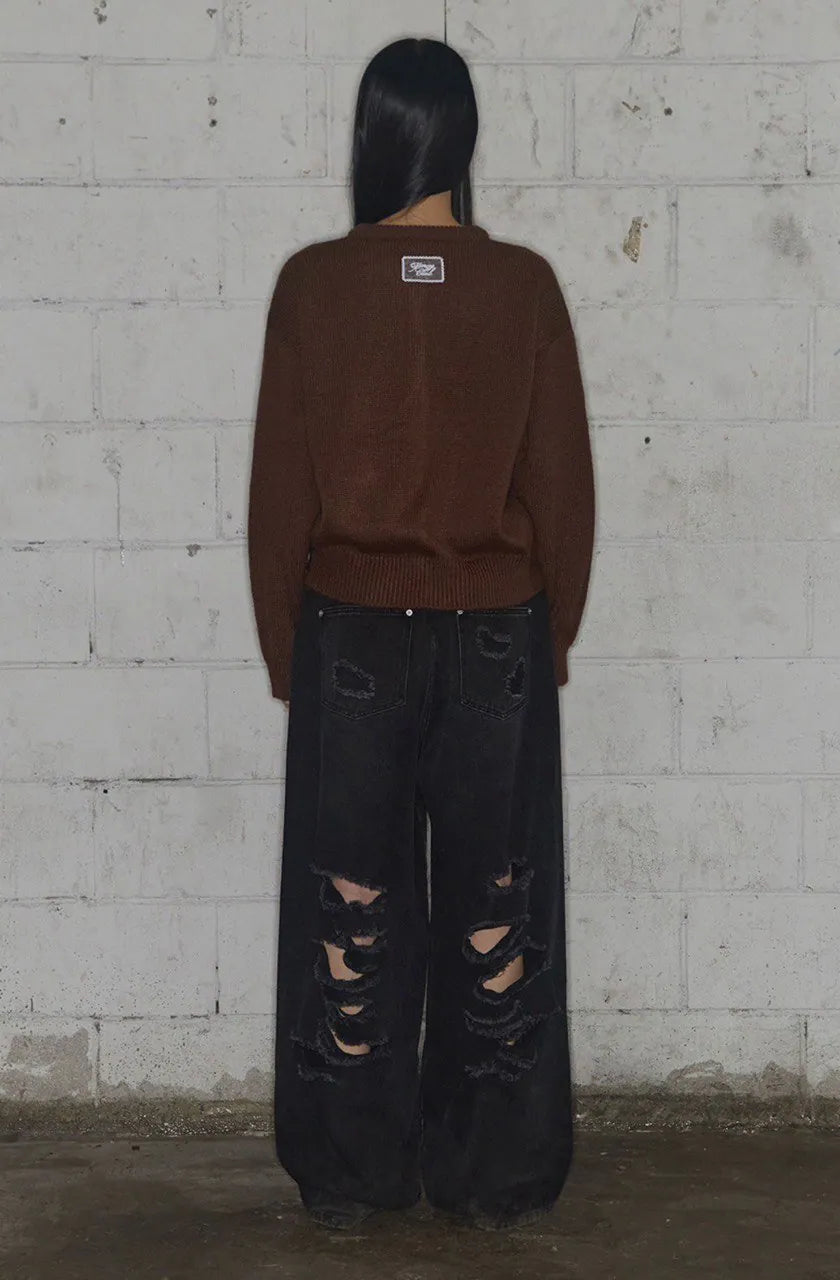 【Fancy Club】 WASHED DAMAGE DENIM PANTS [Black / Gray]