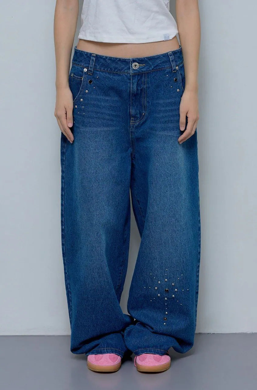 【Fancy Club】BOHEMIAN STUDDED DENIM PANTS
