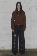 【Fancy Club】 WASHED DAMAGE DENIM PANTS [Black / Gray]