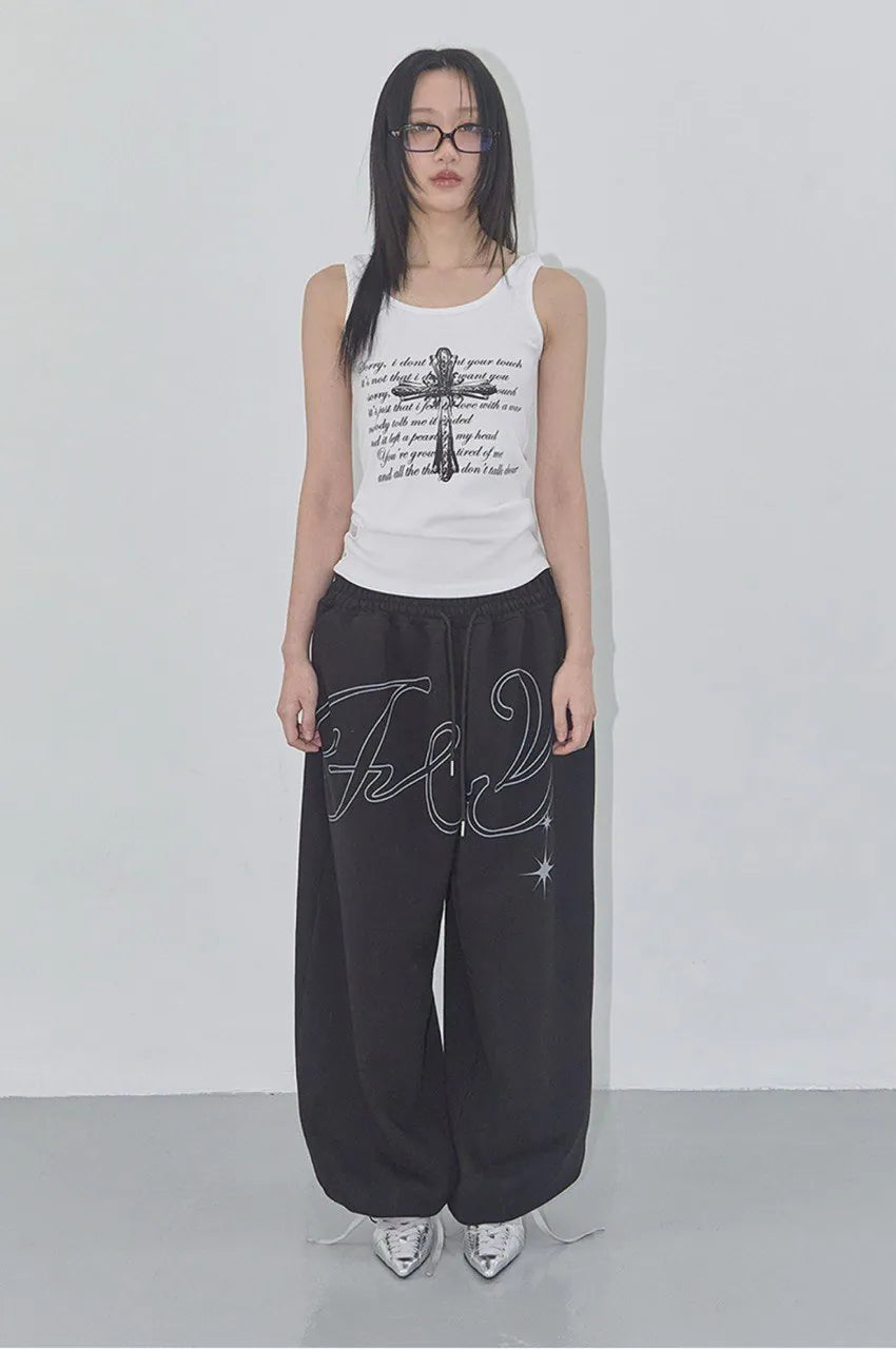 【Fancy Club】 ANGEL VINTAGE SWEATPANTS [Black / Blue / Gray / Pink]