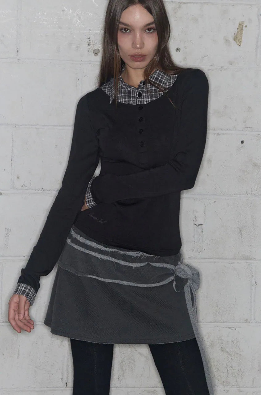 【Fancy Club】SHIRT LAYERED LONG SLEEVE [Gray / Black / Charcoal]