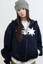 【niceghostclub】3STAR APPLIQUE HOODIE ZIP UP [NAVY / WHITE / BURGUNDY]