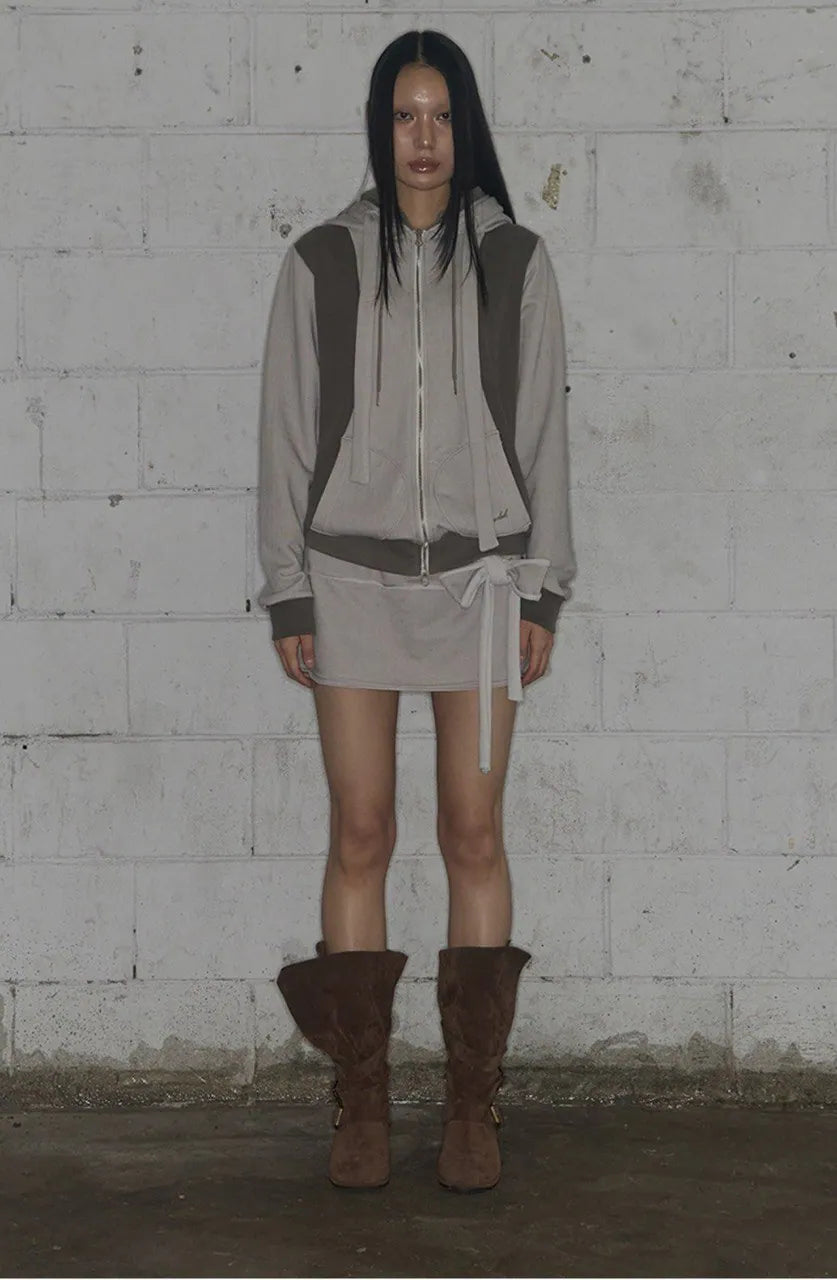 【Fancy Club】DYE-WASH TIE SKIRT [Brown]