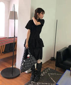 【Flare up】Layered Frill T-Shirt [White / Black]