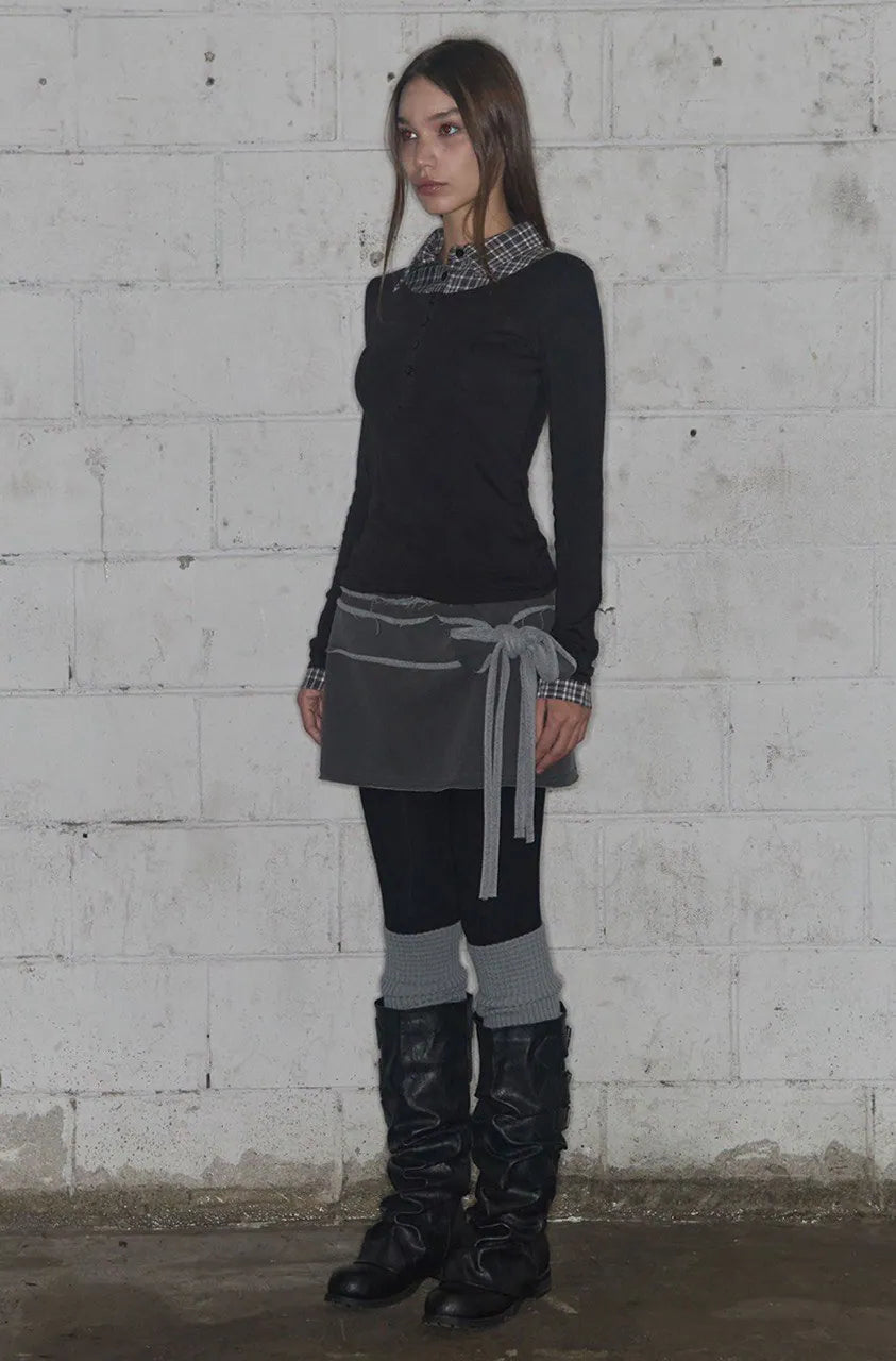 【Fancy Club】SHIRT LAYERED LONG SLEEVE [Gray / Black / Charcoal]