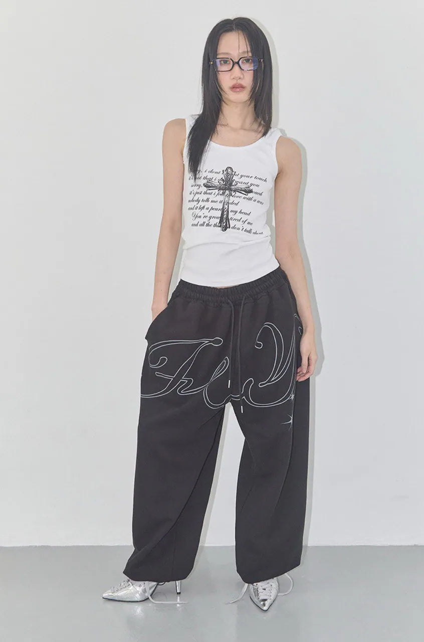 【Fancy Club】 ANGEL VINTAGE SWEATPANTS [Black / Blue / Gray / Pink]