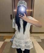 【Flare up】Layered Frill T-Shirt [White / Black]