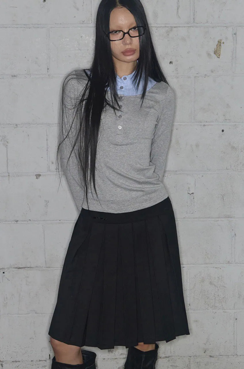 【Fancy Club】SHIRT LAYERED LONG SLEEVE [Gray / Black / Charcoal]