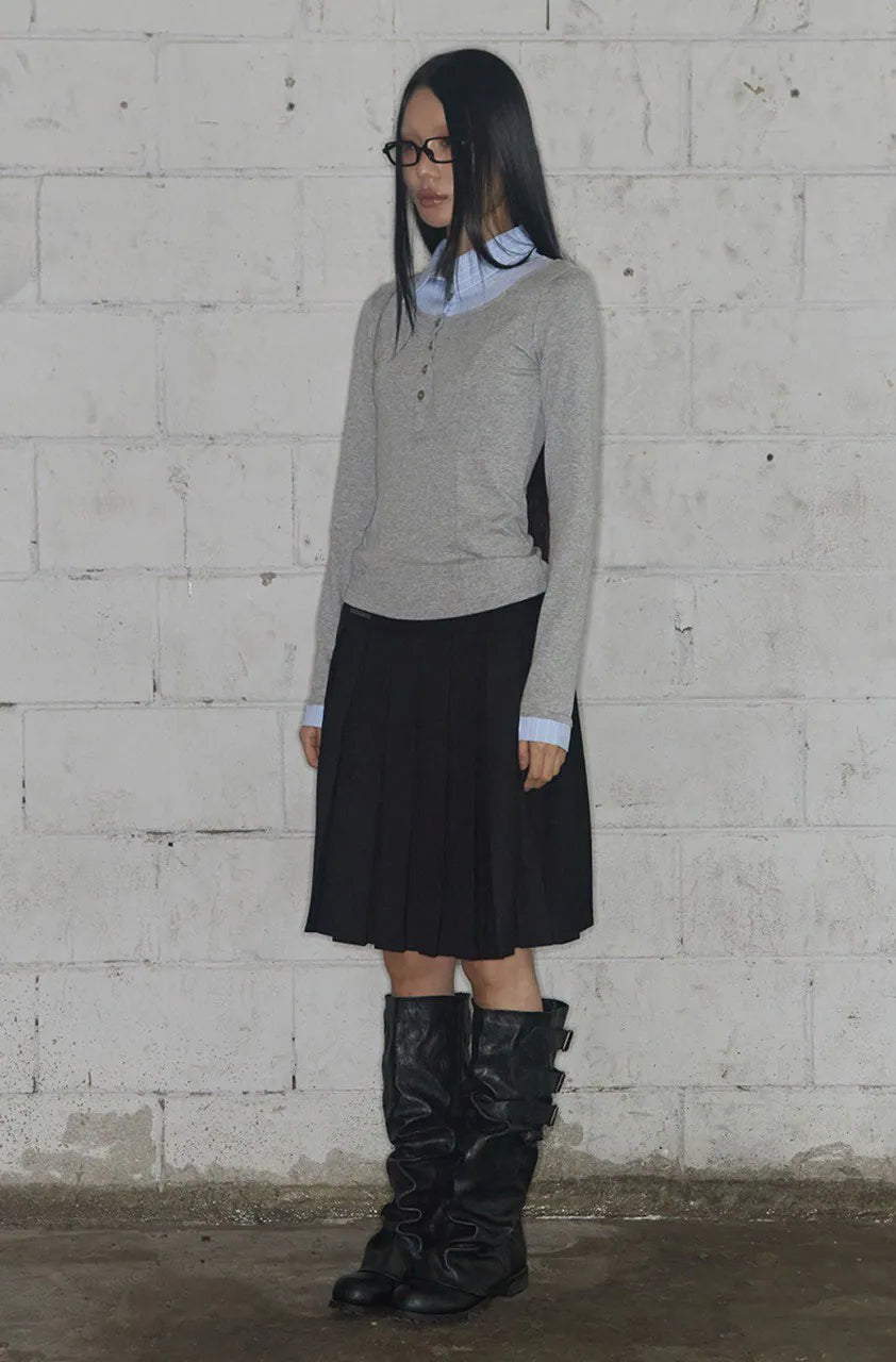 【Fancy Club】SHIRT LAYERED LONG SLEEVE [Gray / Black / Charcoal]