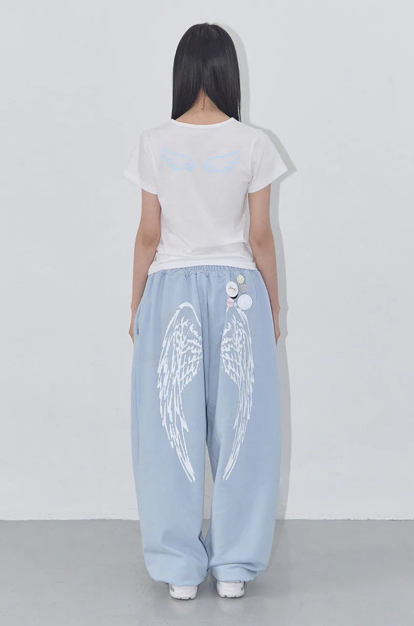 【Fancy Club】 ANGEL VINTAGE SWEATPANTS [Black / Blue / Gray / Pink]
