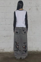 【Fancy Club】 WASHED DAMAGE DENIM PANTS [Black / Gray]