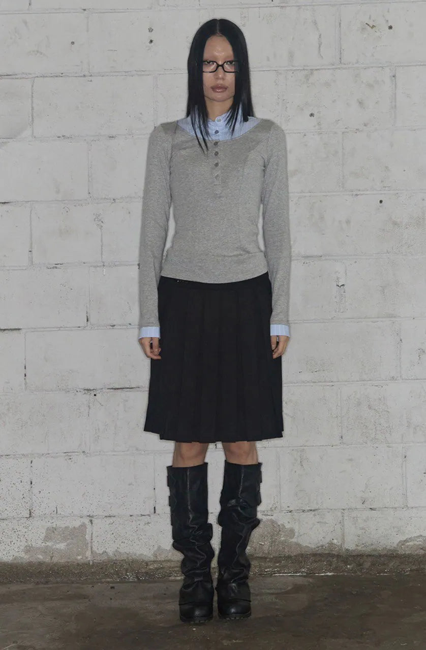 【Fancy Club】SHIRT LAYERED LONG SLEEVE [Gray / Black / Charcoal]