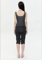 【typeservice】Striped Ruched Zip Tank [Charcoal]