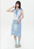 【typeservice】Captured Print Top [Blue]