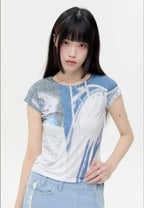 【typeservice】Captured Print Top [Blue]