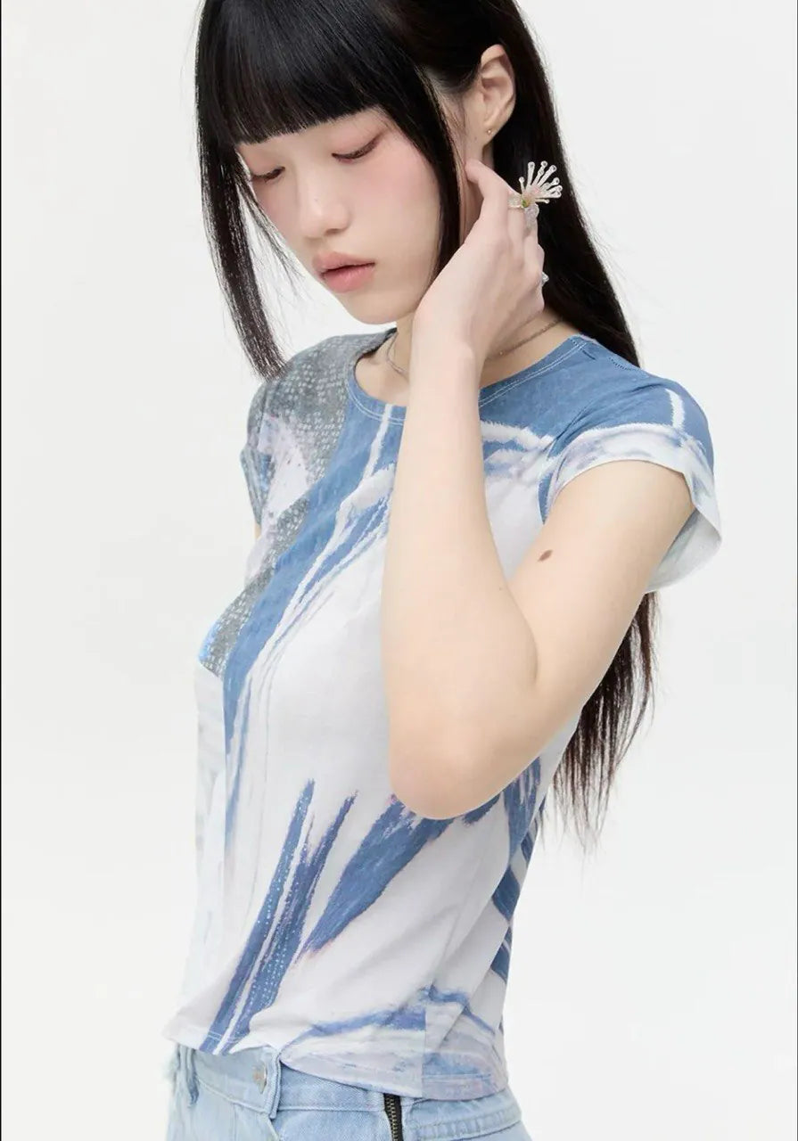 【typeservice】Captured Print Top [Blue]