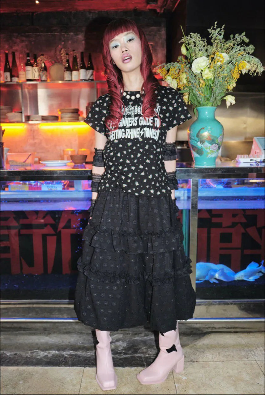 【typeservice】 Layered Volume Lace Skirt [White / Black]