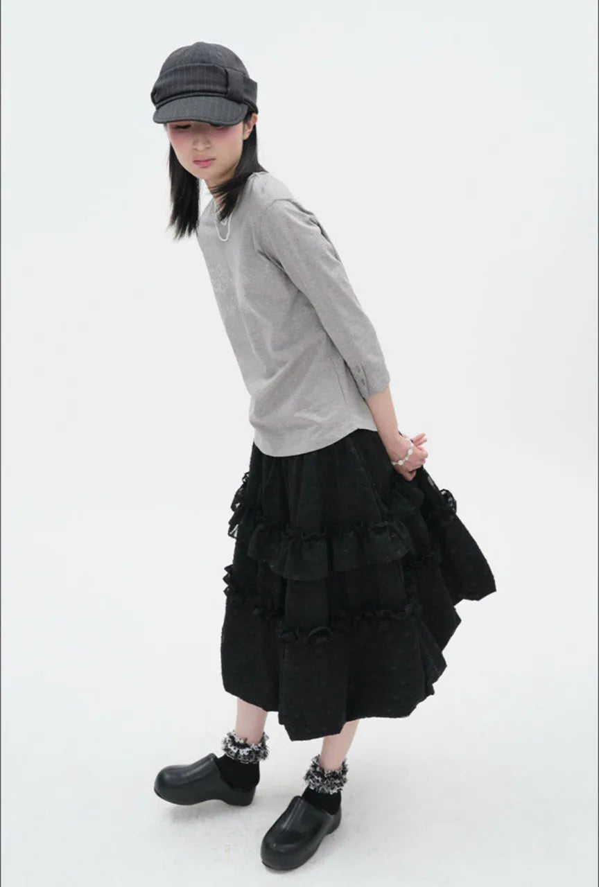 【typeservice】 Layered Volume Lace Skirt [White / Black]