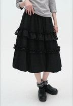 【typeservice】 Layered Volume Lace Skirt [White / Black]