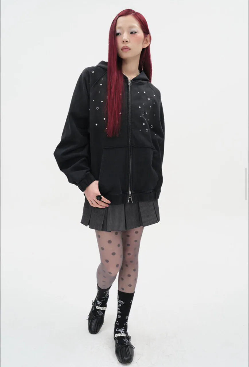 【typeservice】Hotfix Washed Raglan Zip Hoodie [Black]