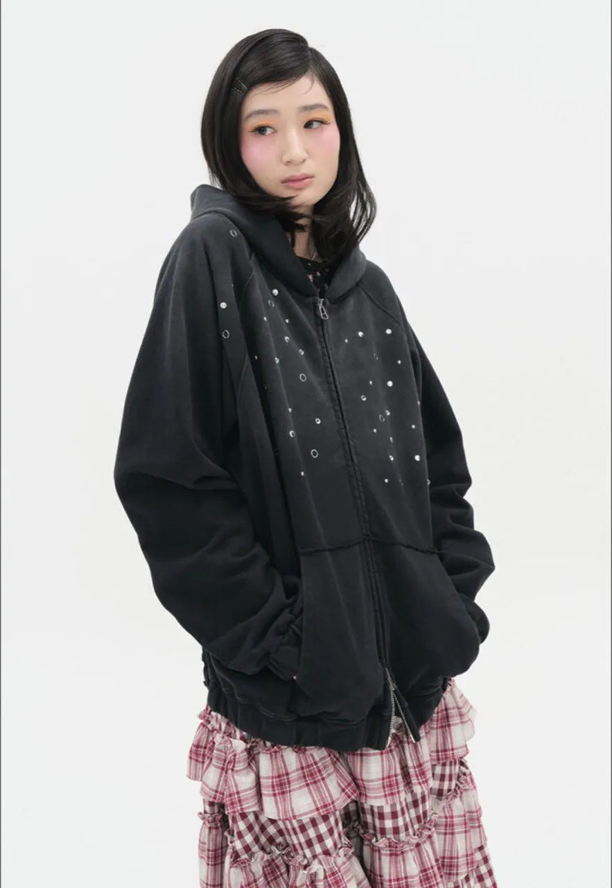 【typeservice】Hotfix Washed Raglan Zip Hoodie [Black]