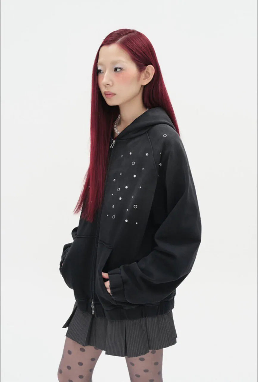 【typeservice】Hotfix Washed Raglan Zip Hoodie [Black]