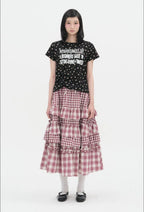 【typeservice】 Voluminous Check Tier Skirt [Black / Red]