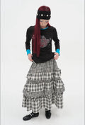 【typeservice】 Voluminous Check Tier Skirt [Black / Red]