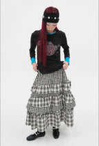 【typeservice】 Voluminous Check Tier Skirt [Black / Red]
