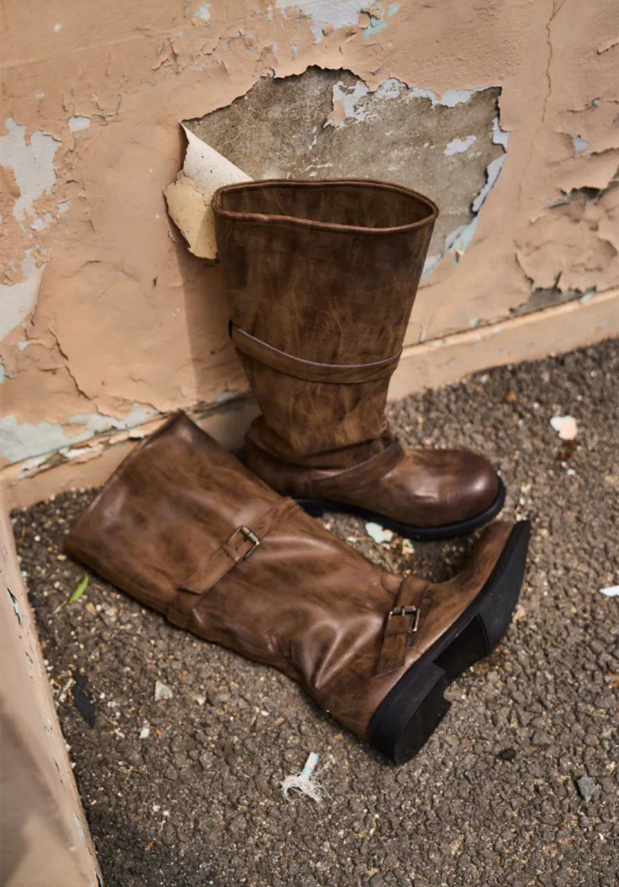 【NEGATIVETHREE】Slouchy Long Boots [Brown / Black]