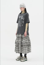 【typeservice】 Voluminous Check Tier Skirt [Black / Red]