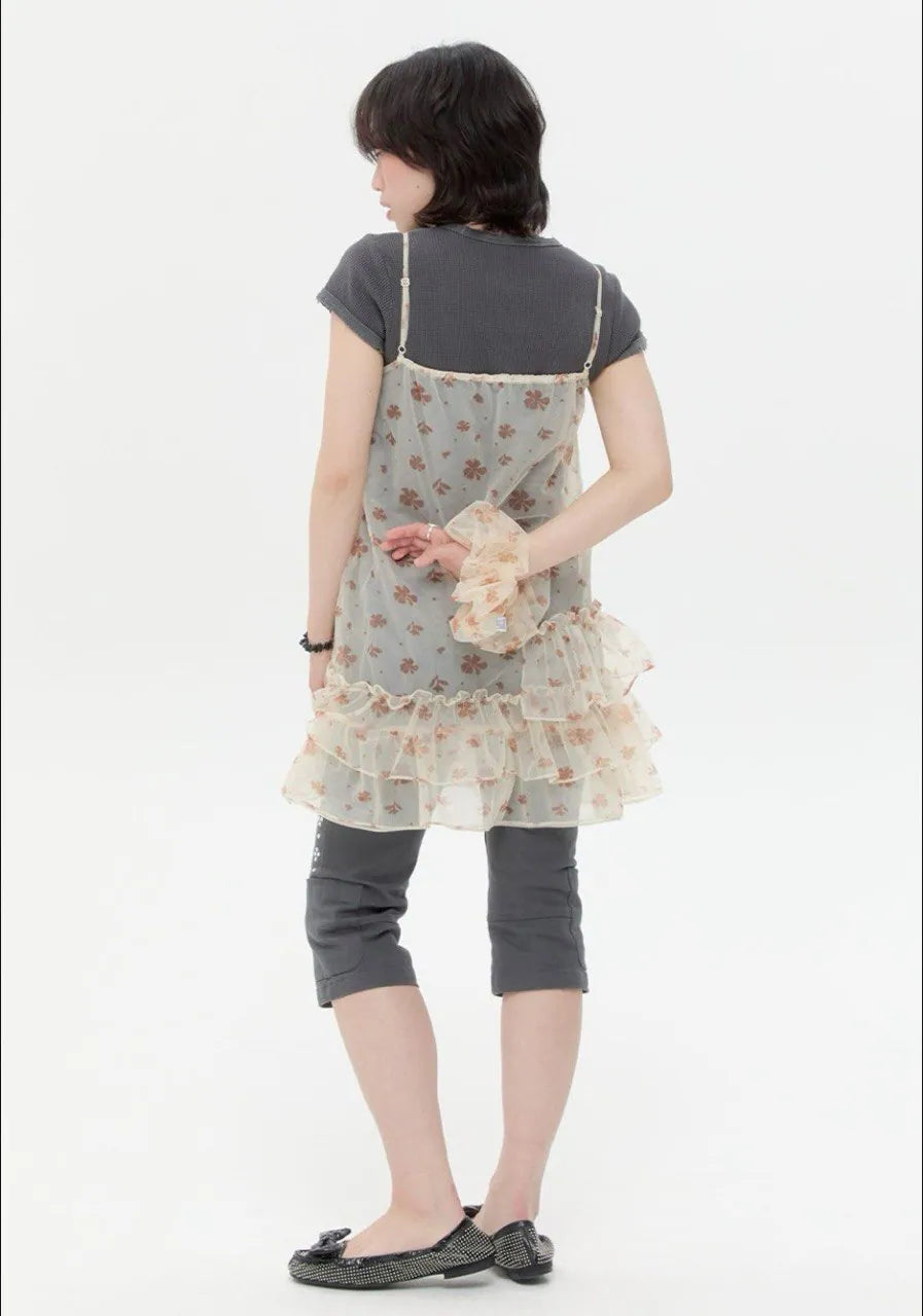 【typeservice】Mesh Ruffled Layered Dress [Yellow / Blue]