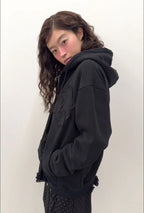 【typeservice】Flower Appliqué Zip Hoodie [Black / Charcoal]