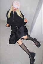 【typeservice】Flower Appliqué Zip Hoodie [Black / Charcoal]