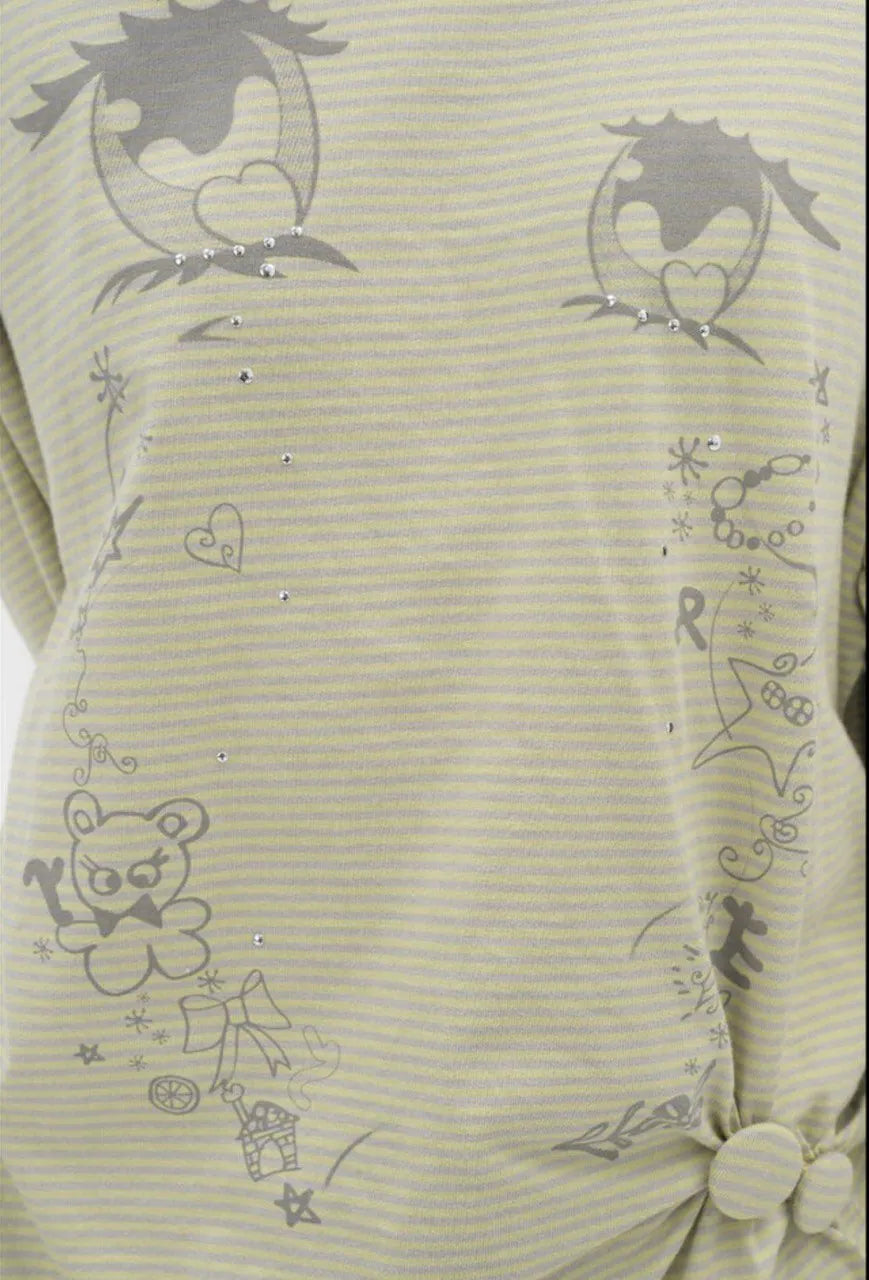 【typeservice】Cry Eyes Ruched Stripe Top [Blue / Yellow]