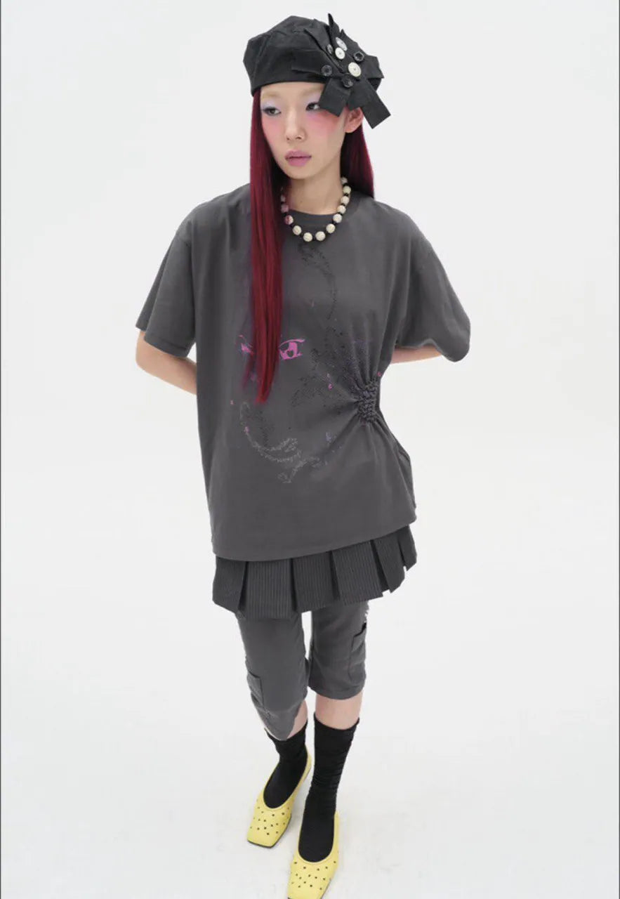 【typeservice】Scattered Ruched Top [Yellow / Charcoal / White]