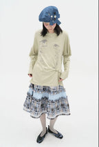 【typeservice】Cry Eyes Ruched Stripe Top [Blue / Yellow]