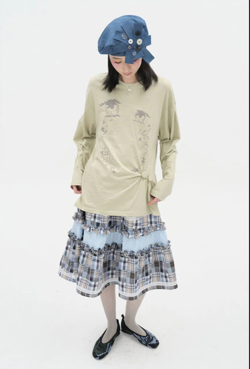 【typeservice】Cry Eyes Ruched Stripe Top [Blue / Yellow]