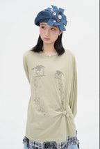 【typeservice】Cry Eyes Ruched Stripe Top [Blue / Yellow]