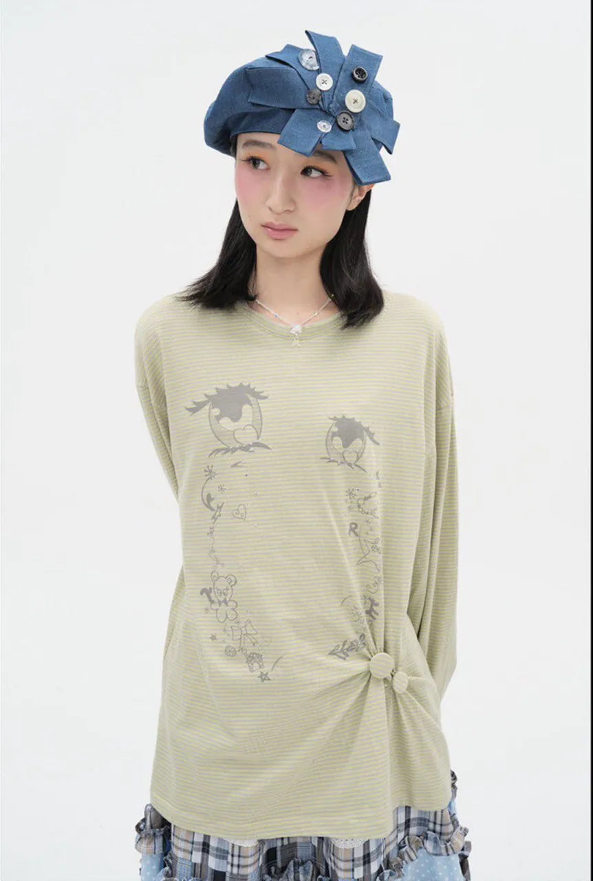 【typeservice】Cry Eyes Ruched Stripe Top [Blue / Yellow]