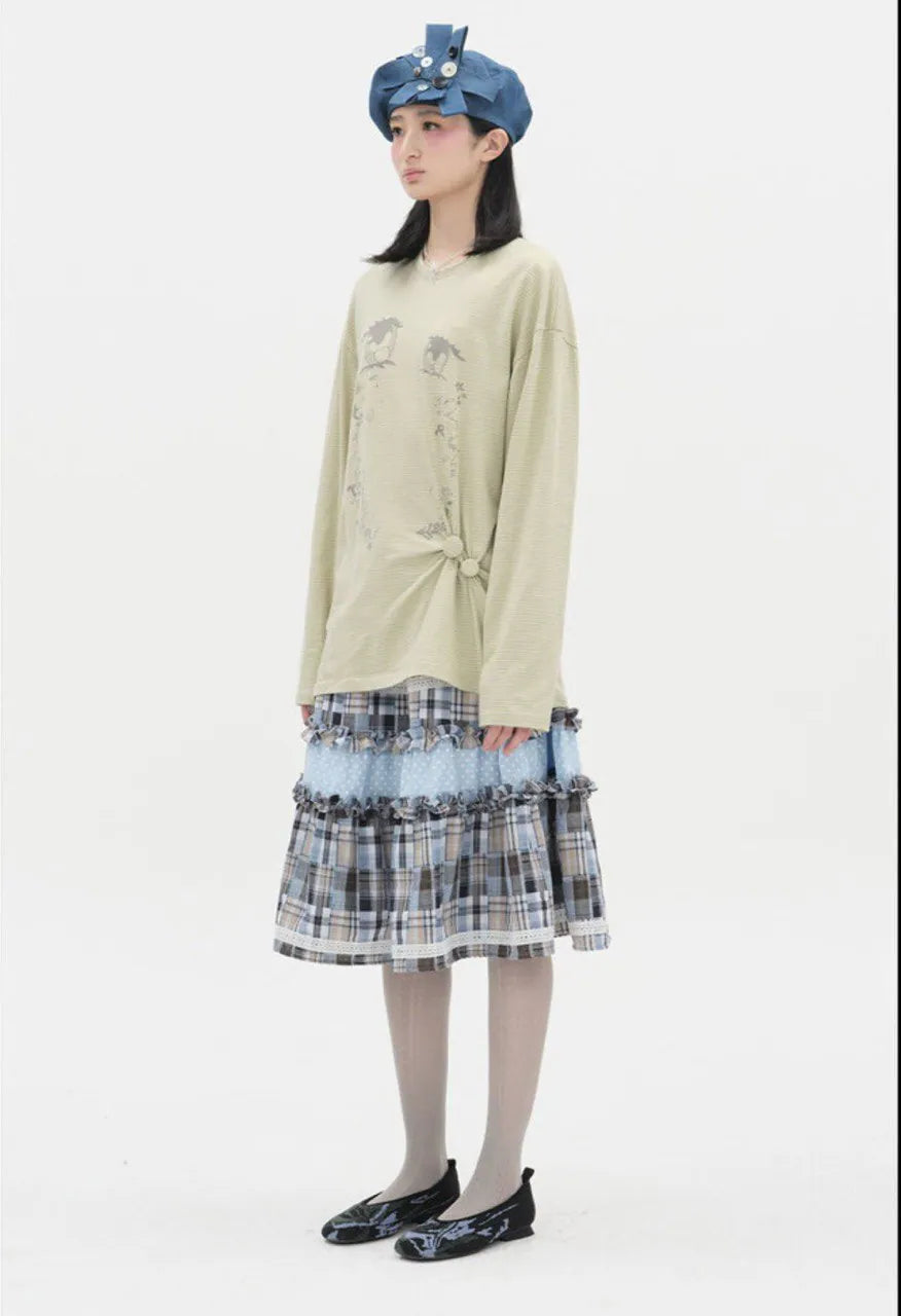 【typeservice】Cry Eyes Ruched Stripe Top [Blue / Yellow]