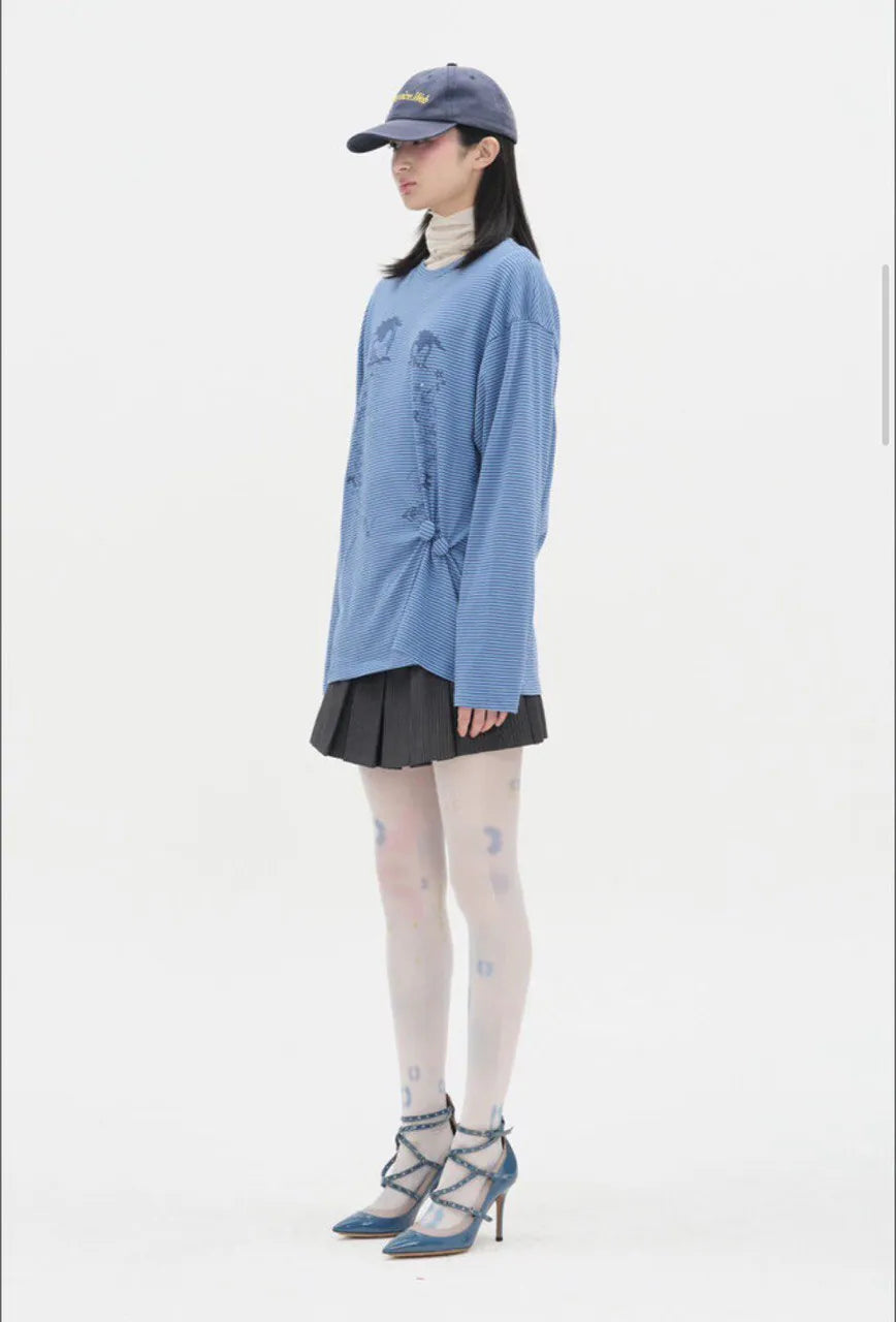 【typeservice】Cry Eyes Ruched Stripe Top [Blue / Yellow]