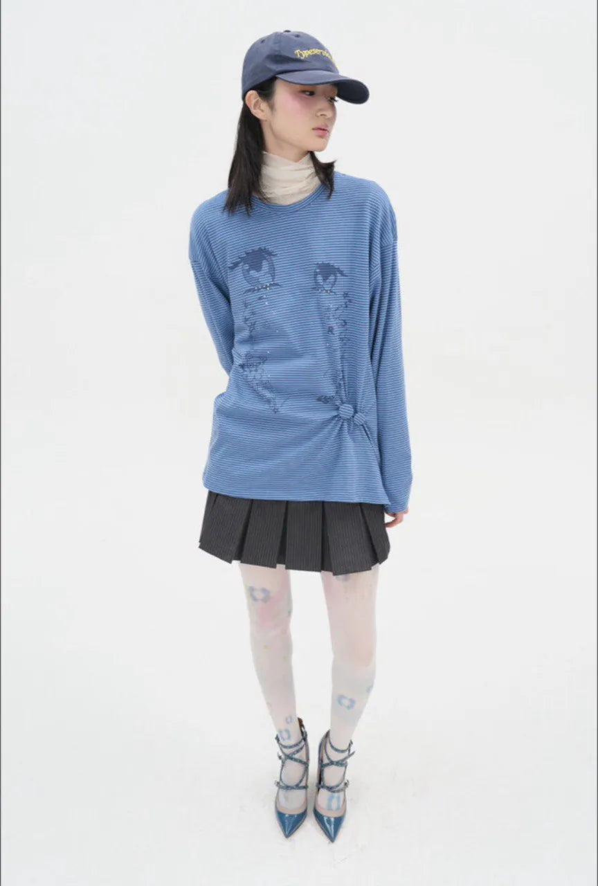【typeservice】Cry Eyes Ruched Stripe Top [Blue / Yellow]