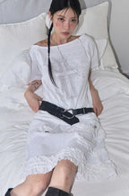 【Fancy Club】SHUSHU FRILL BLACK MIDI SKIRT [Black / White]