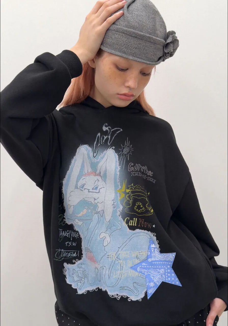 【typeservice】Star Patched Rabbit Hoodie [Grey / Black]