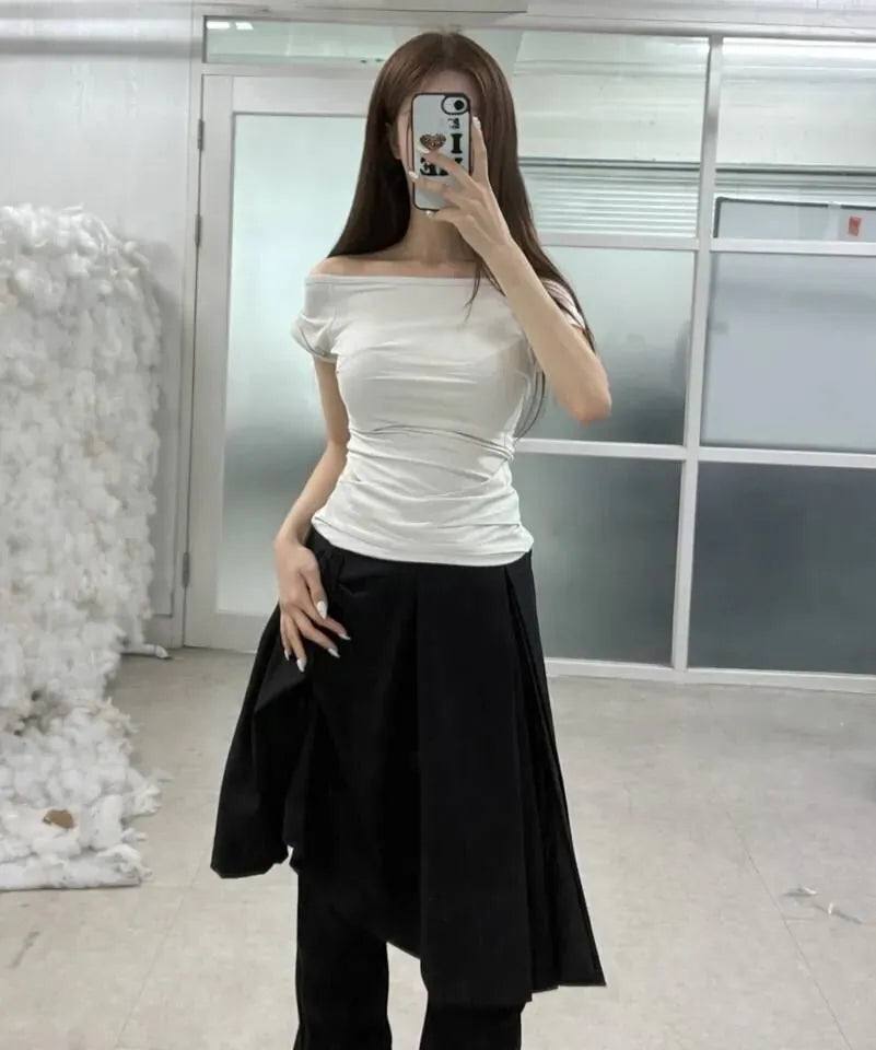 【Flare up】Draped Top [Black / White / Gray]