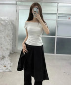 【Flare up】Draped Top [Black / White / Gray]