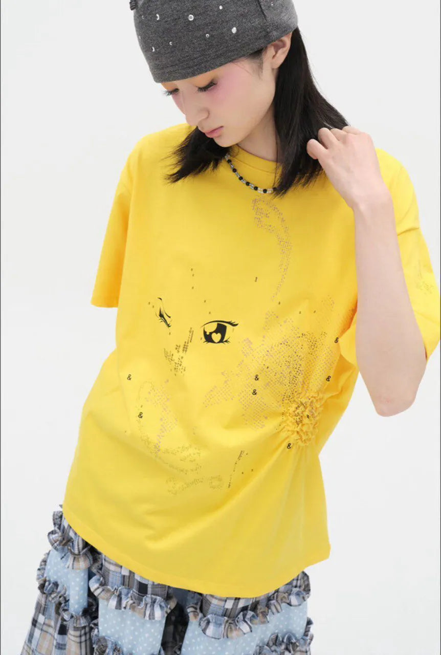 【typeservice】Scattered Ruched Top [Yellow / Charcoal / White]