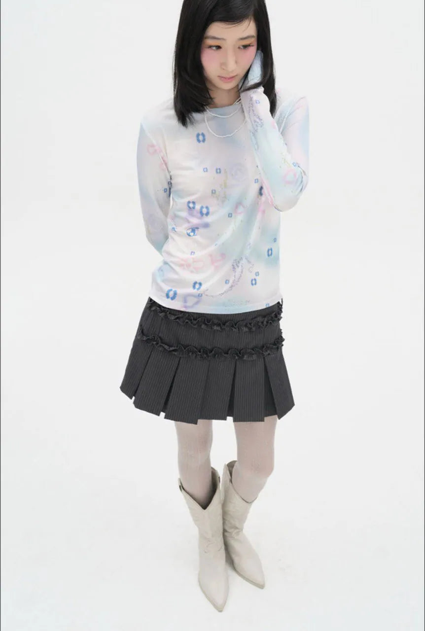 【typeservice】 Ruffled Stripe Skirt [Charcoal]
