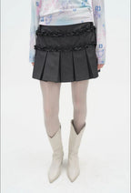 【typeservice】 Ruffled Stripe Skirt [Charcoal]